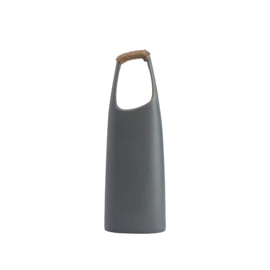 Hello Honey® Bloomingville 15.5" Gray Modern Stoneware Vase with Rattan Wrapped Handle